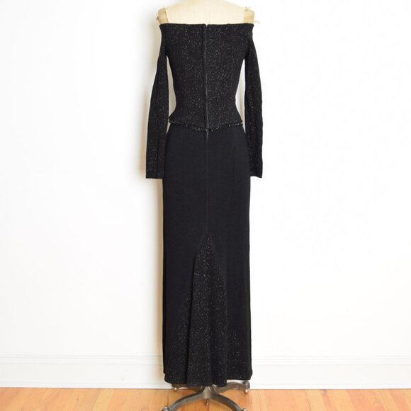 vintage 90s dress Scott McClintock black glitter sparkle whimsigoth prom maxi XS - Picture 6 of 8